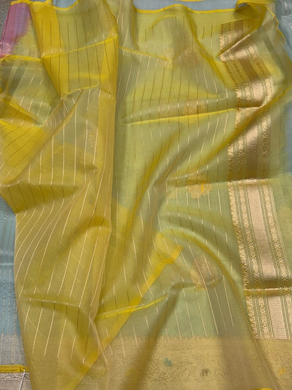 Ocean Blue Handwoven Pure Organza Silk Saree