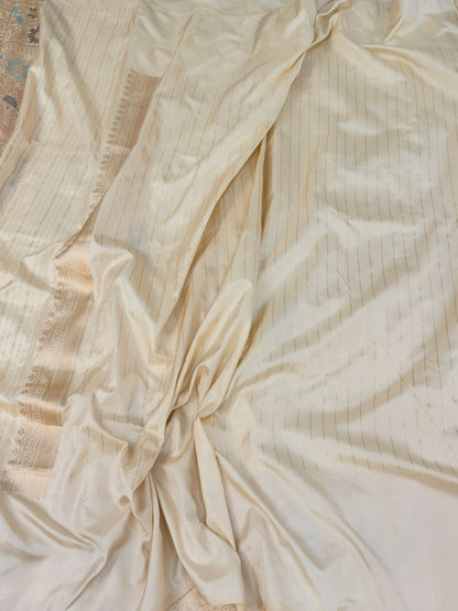 Ivory Handwoven Pure Banarasi Ektara Silk Saree
