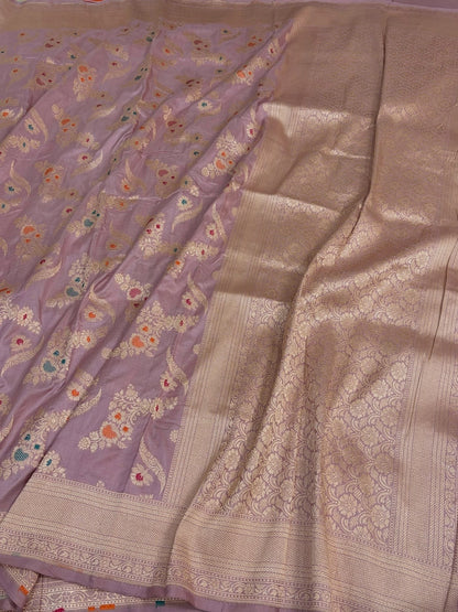 Lilac Banarasi Minakari Pure Katan Silk Saree