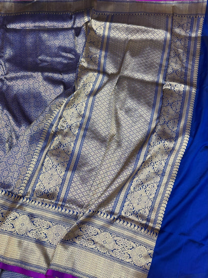 Royal Blue Pure Banarasi Silk Brocade Saree in Katan Mulberry Silk