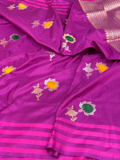 Magenta Pink Handwoven Pure Banarasi Katan Silk Saree