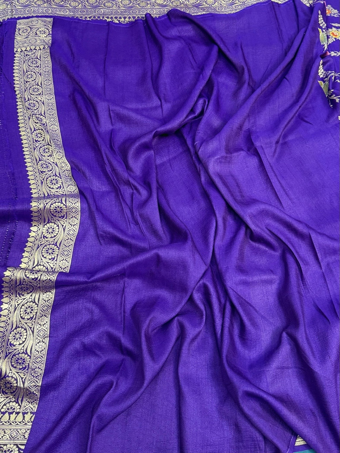 Purple Banarasi Pure Tussar Georgette Saree