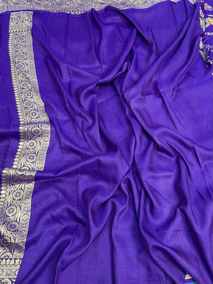 Purple Banarasi Pure Tussar Georgette Saree