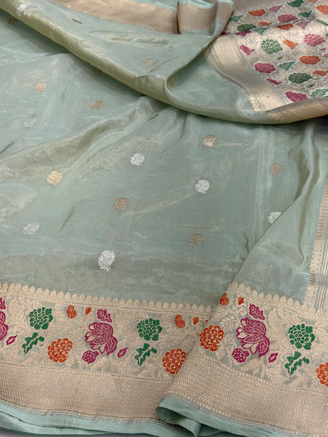 Pista Handwoven Pure Banarasi Tissue Silk Saree