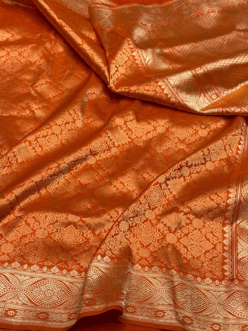 Orange Pure Banarasi Silk Brocade Saree