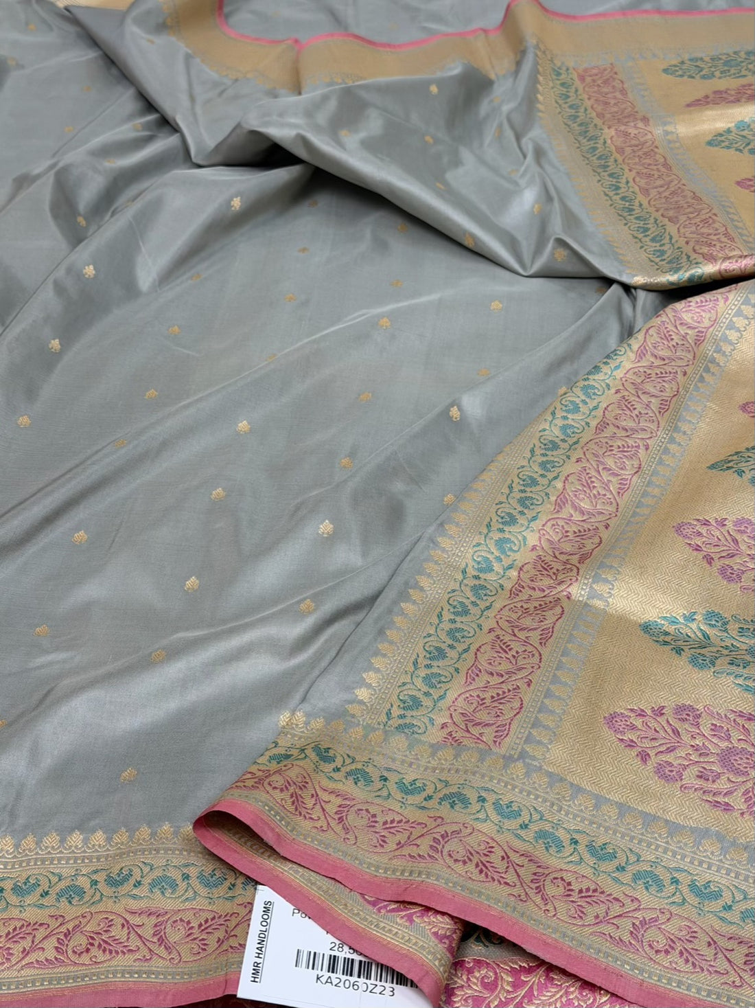Ash Grey Handwoven Pure Banarasi Katan Silk Saree