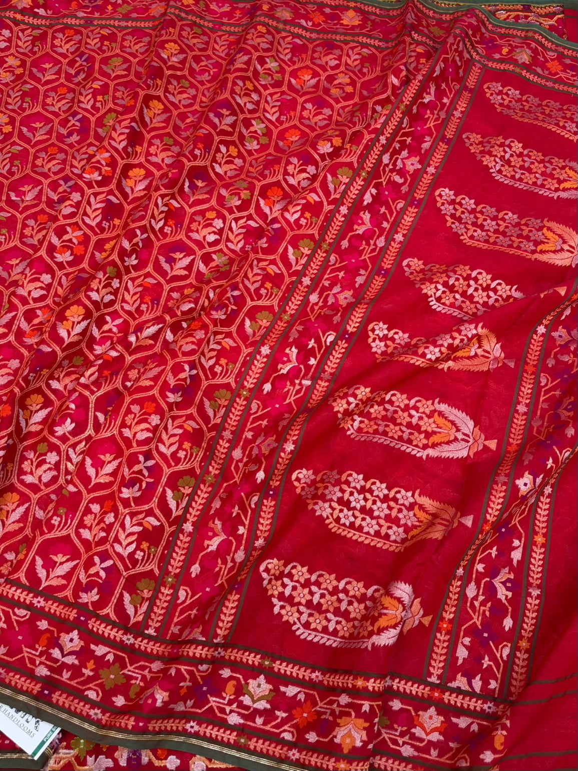 Red Pure Banarasi Kora Jamdani Saree