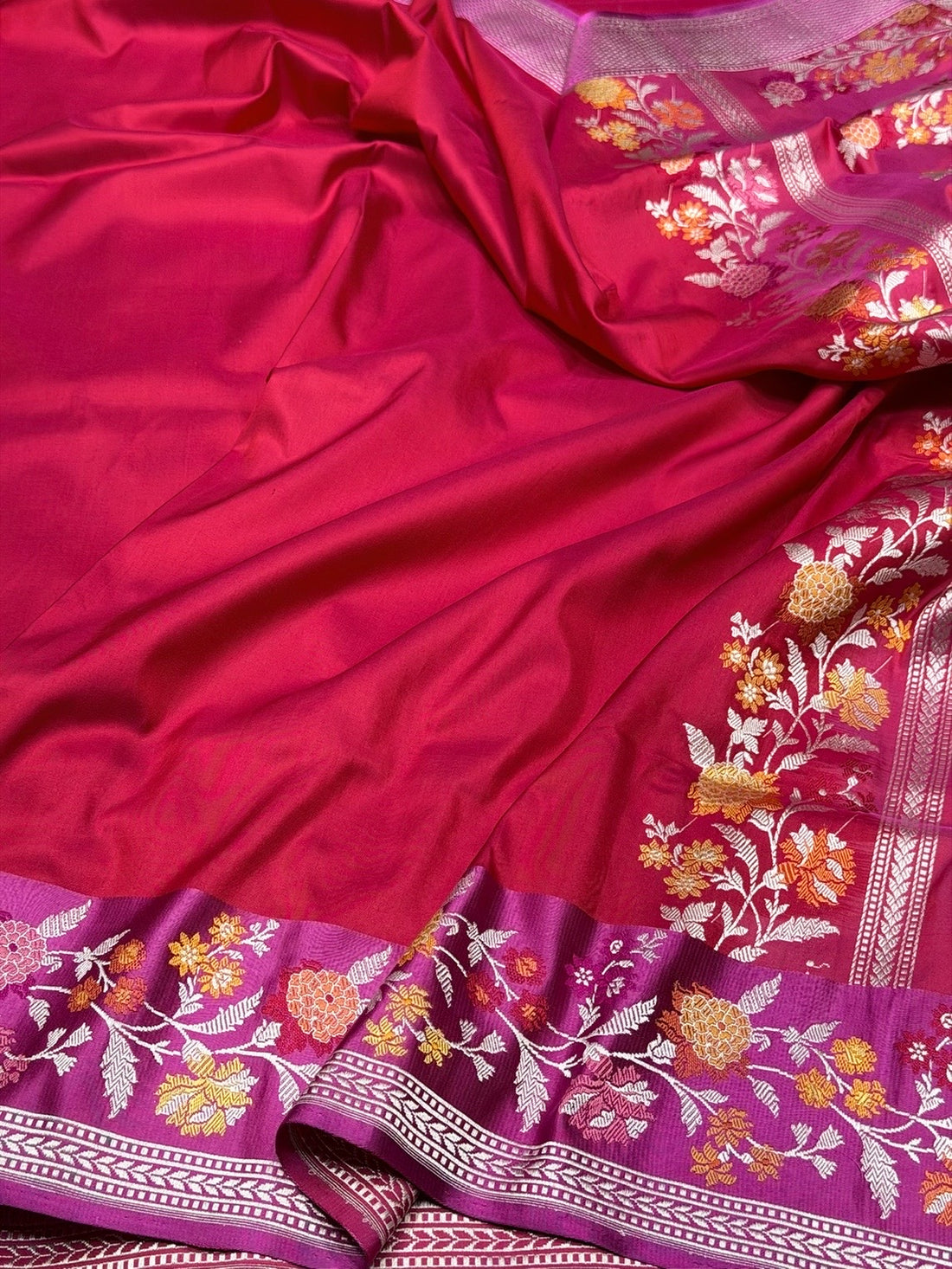 Reddish Pink Handwoven Pure Banarasi Silk Saree
