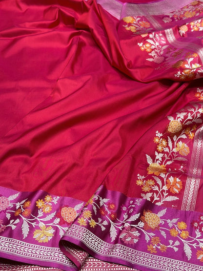 Reddish Pink Handwoven Pure Banarasi Silk Saree