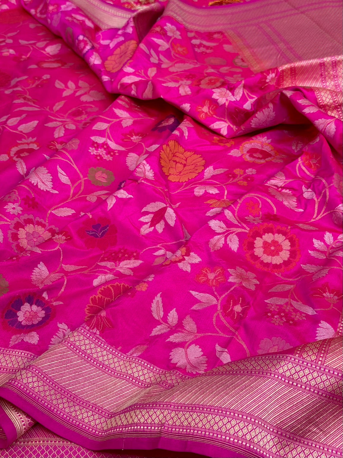 Rani Pink Banarasi Pure Ektara Silk Saree