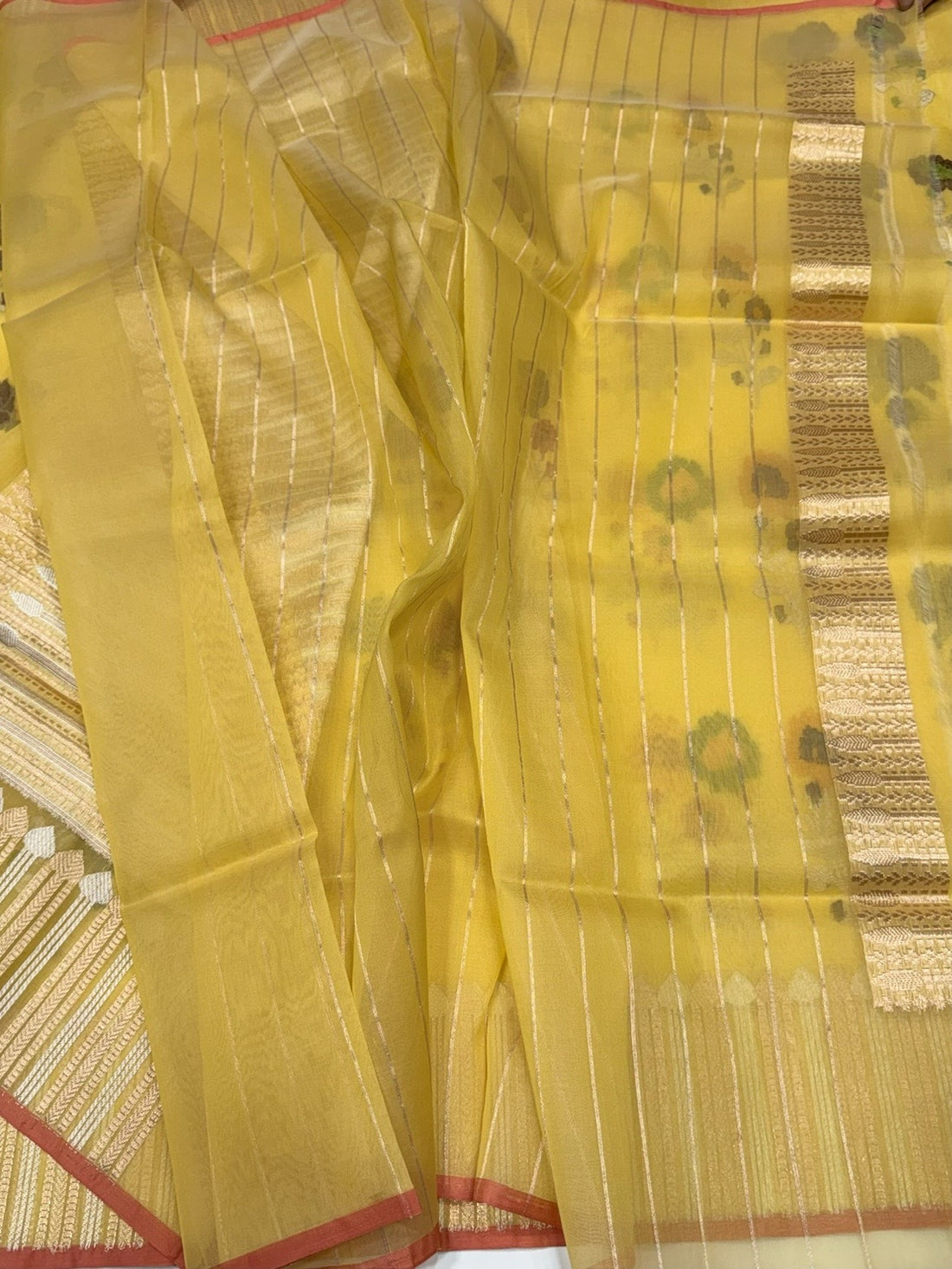 Yellow Handwoven Pure Organza Jamdani Saree