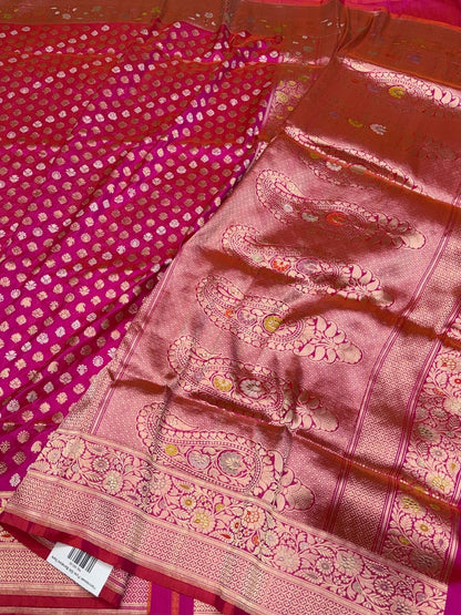 Rani Pink Handwoven Pure Banarasi Silk Saree