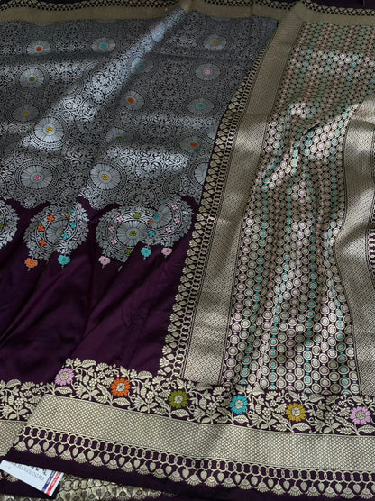 Wine Handwoven Pure Banarasi Silk Saree