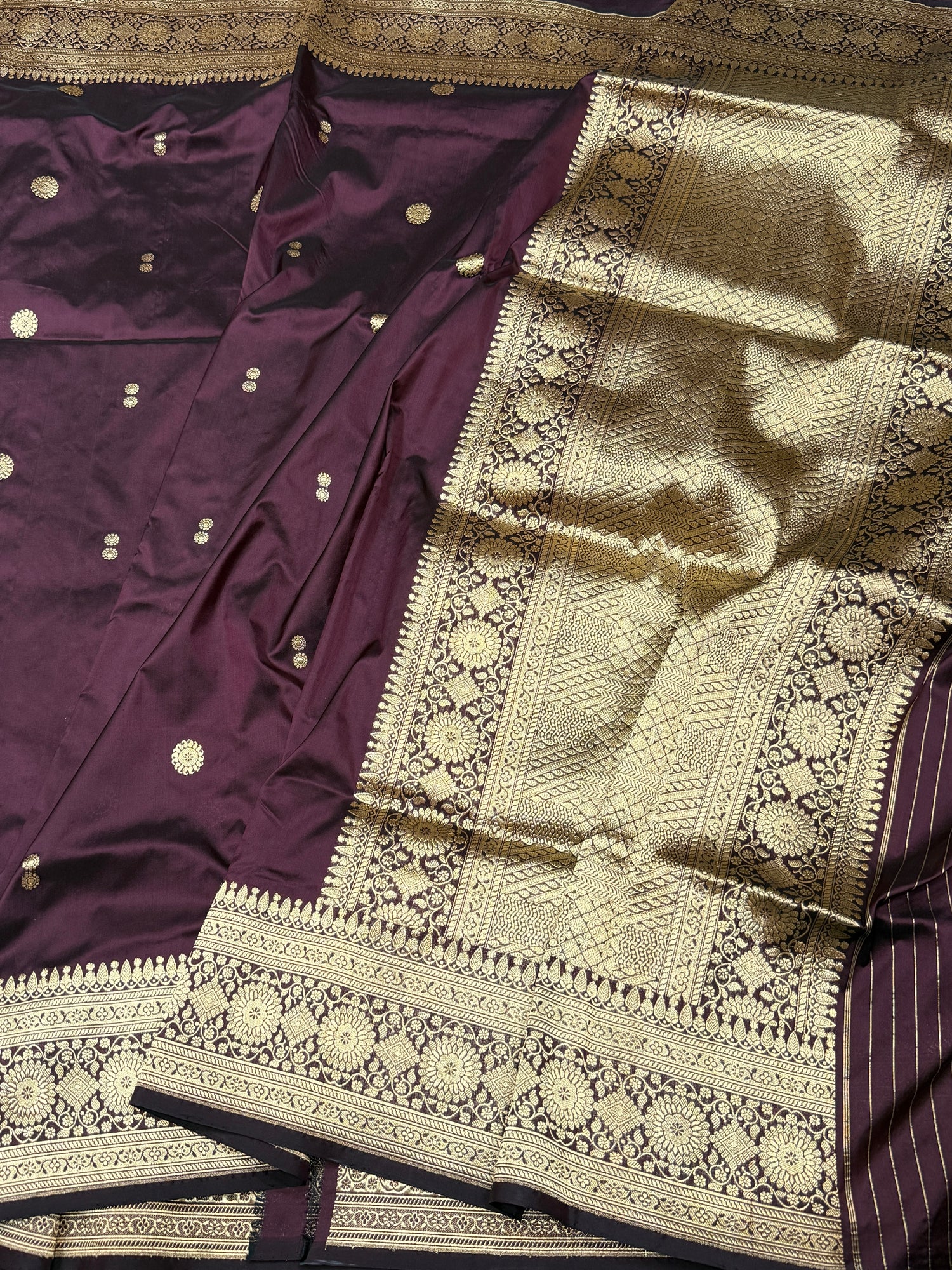 Wine Handwoven Vintage Pure Banarasi Silk Saree