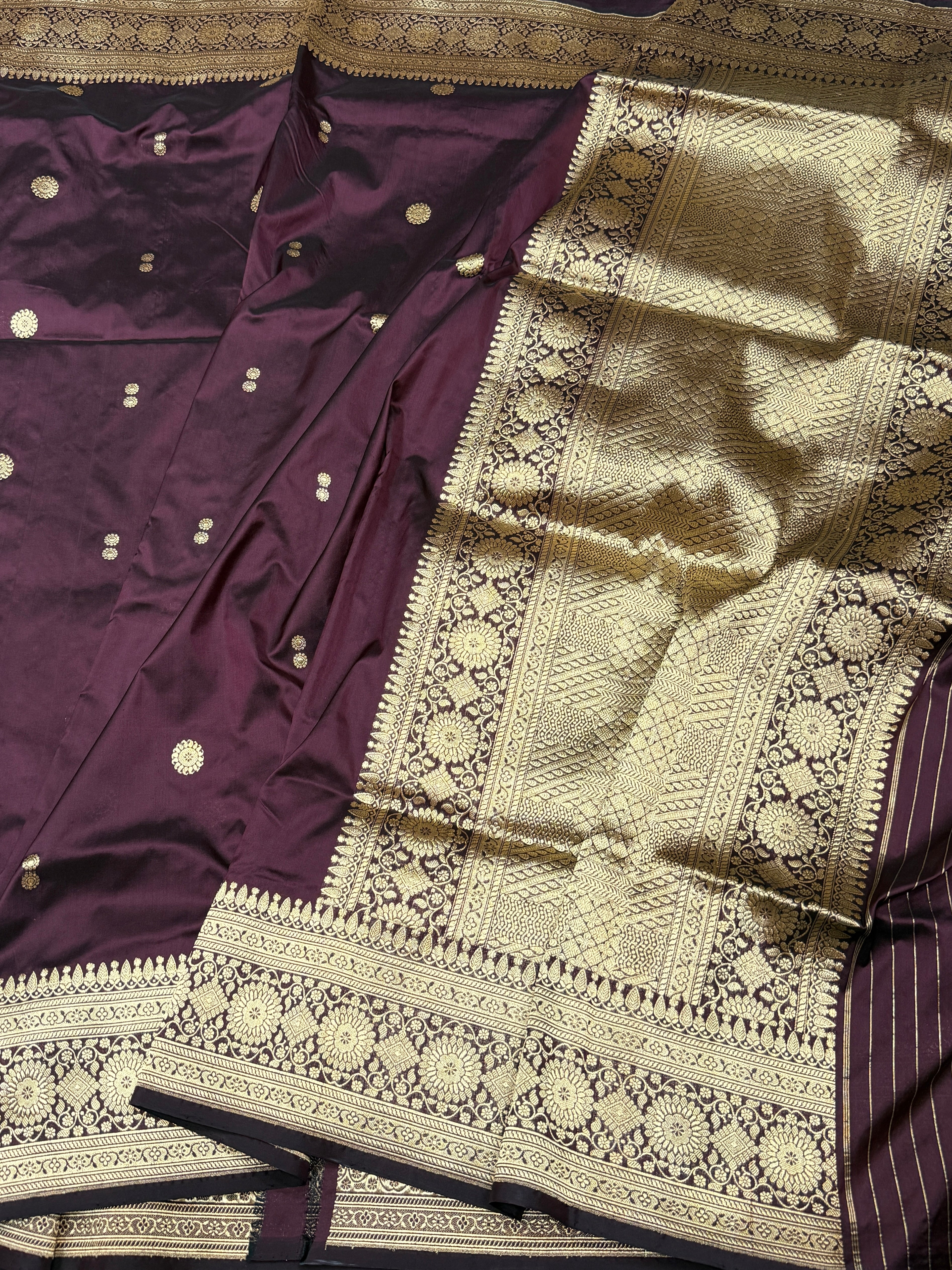 Wine Handwoven Vintage Pure Banarasi Silk Saree