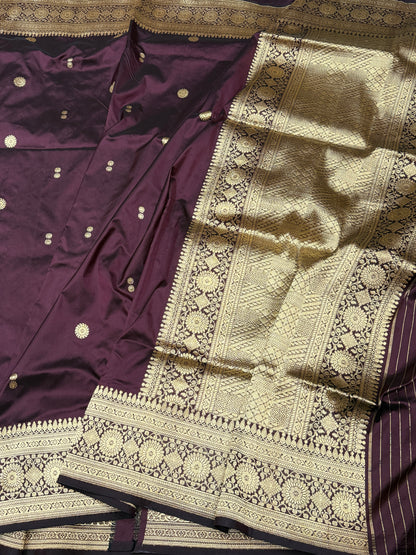 Wine Handwoven Vintage Pure Banarasi Silk Saree