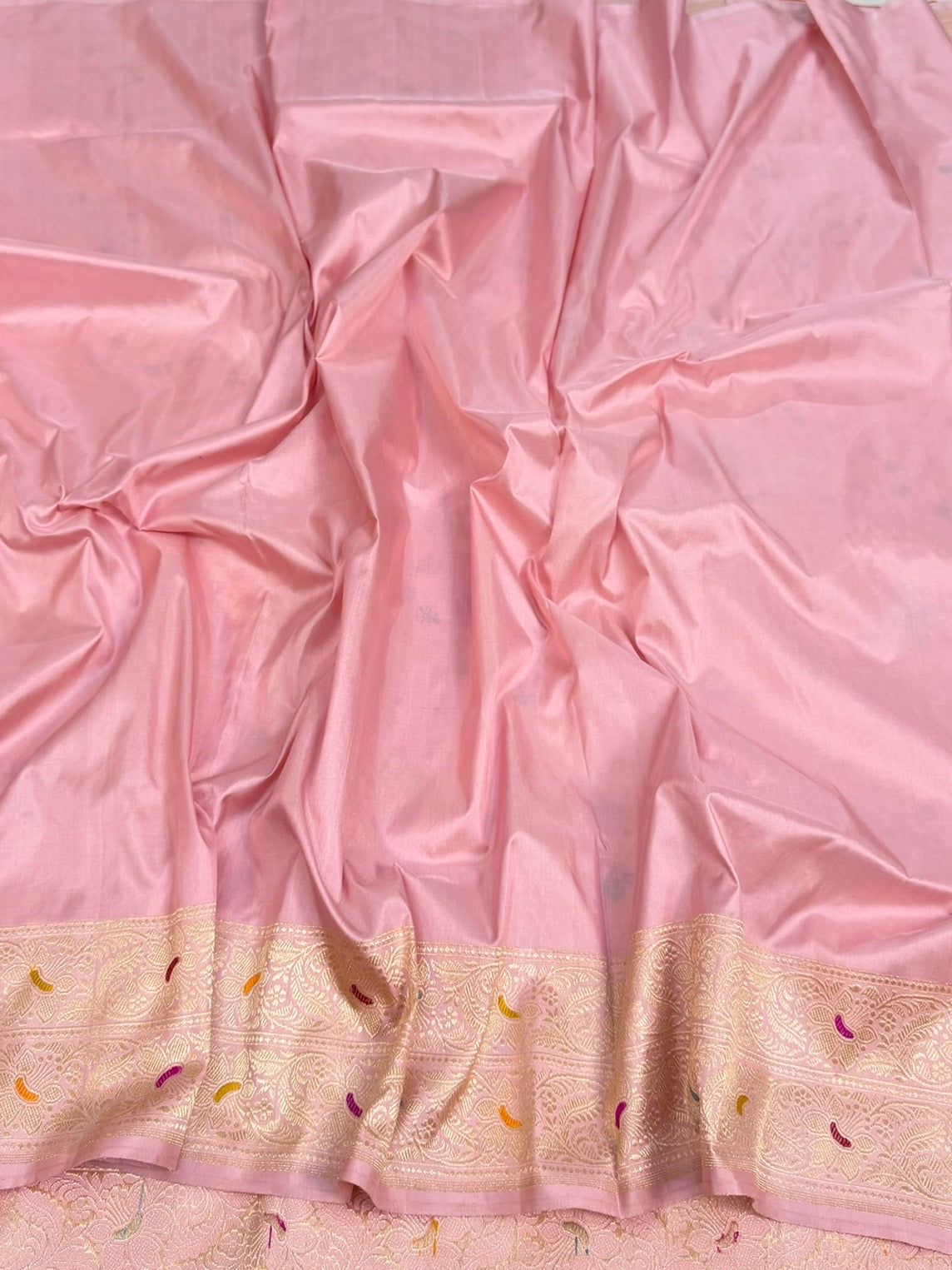 Baby Pink Handwoven Kimkhab Banarasi Pure Silk Brocade Sareee