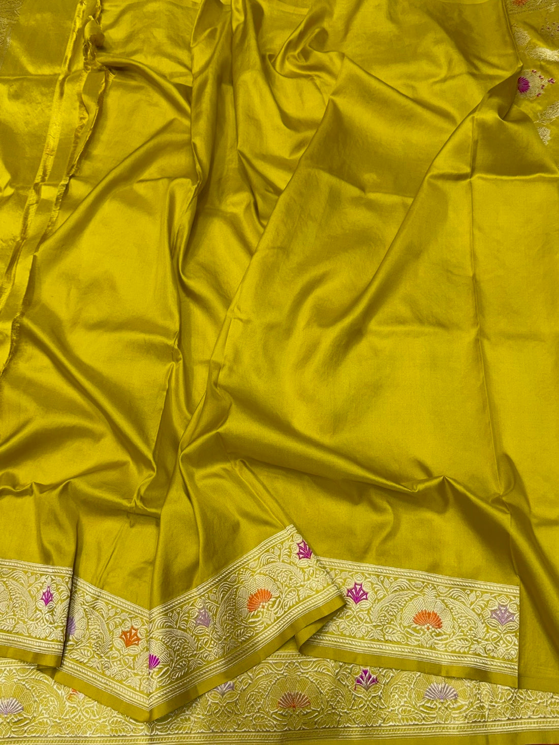 Mustard Yellow Handwoven Pure Banarasi Silk Saree
