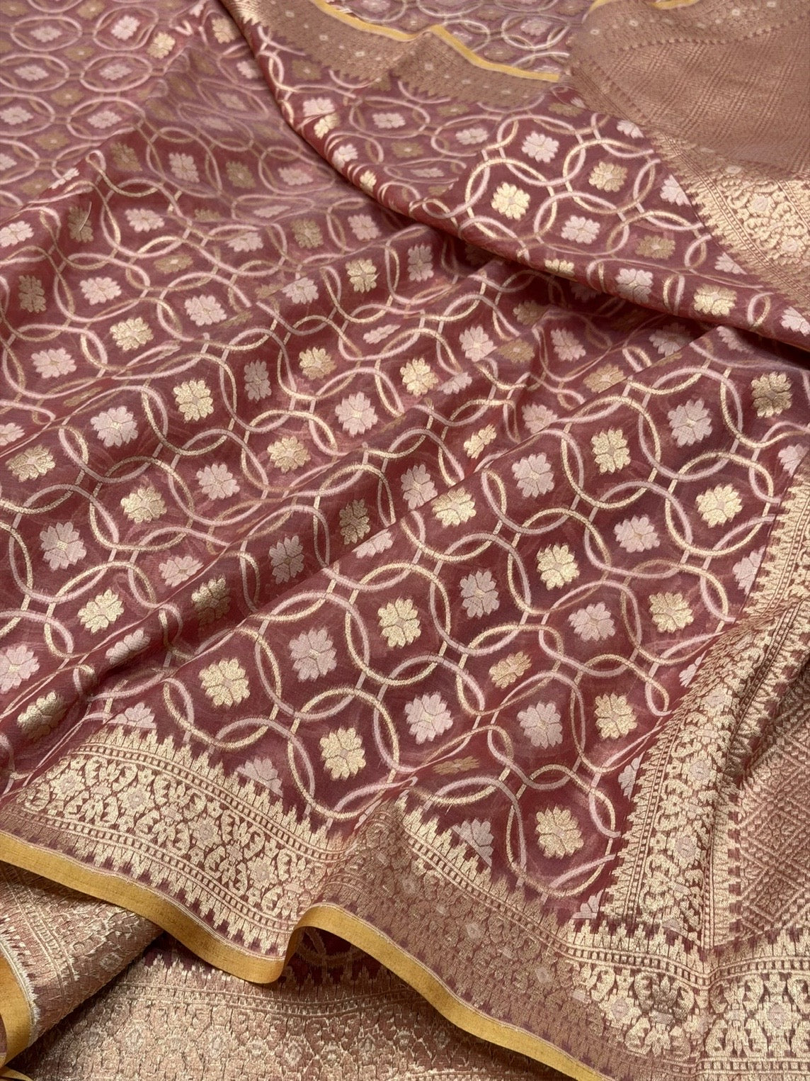 Peach Banarasi Pure Kora Cotton Saree