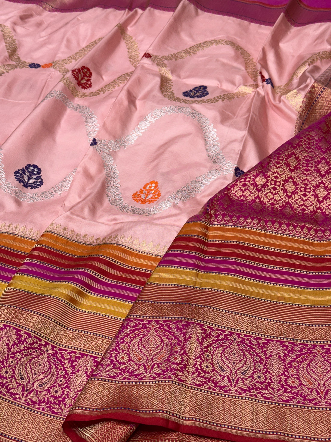Peach Ektara Handwoven Pure Banarasi Silk Saree