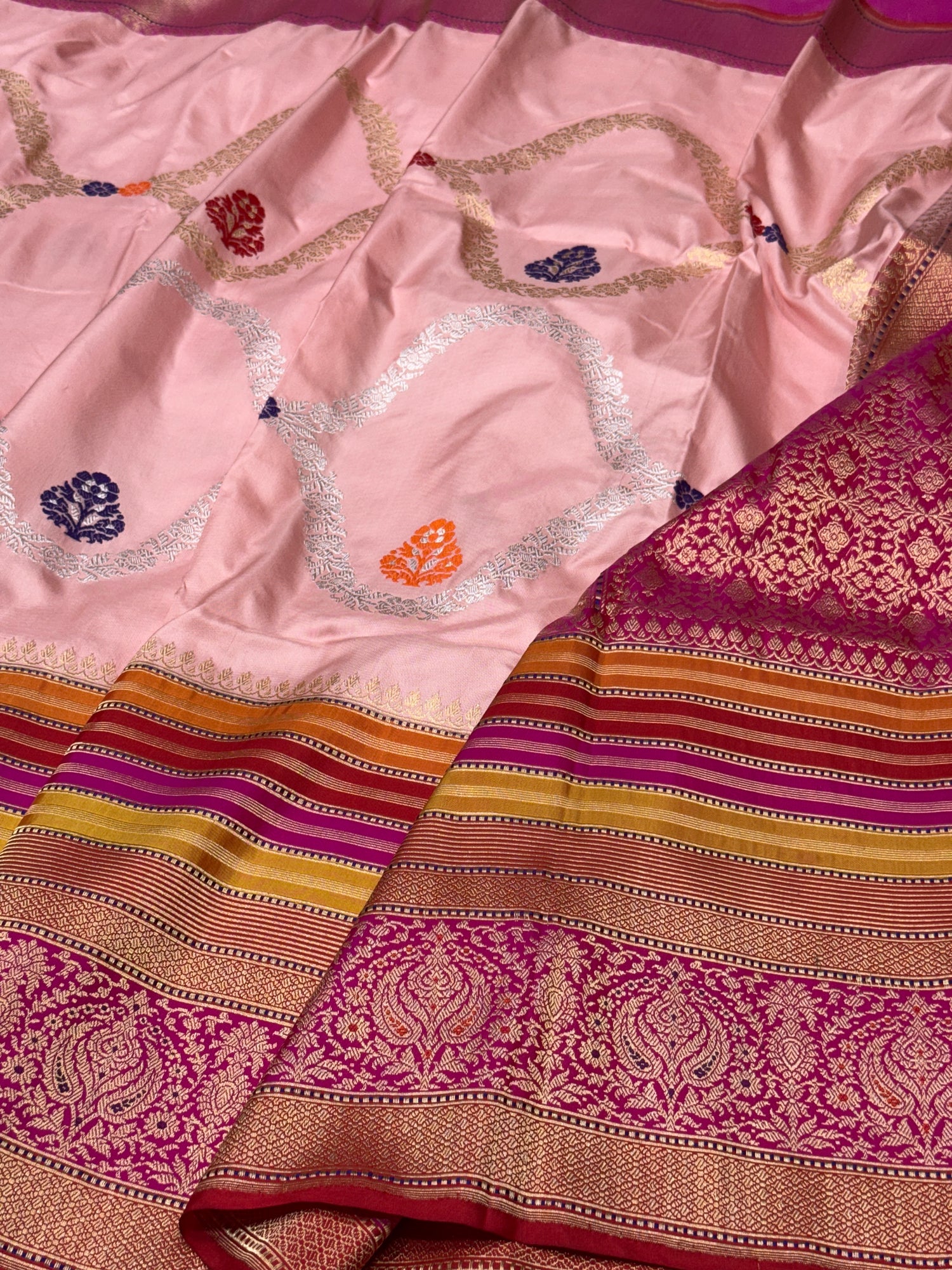 Peach Ektara Handwoven Pure Banarasi Silk Saree