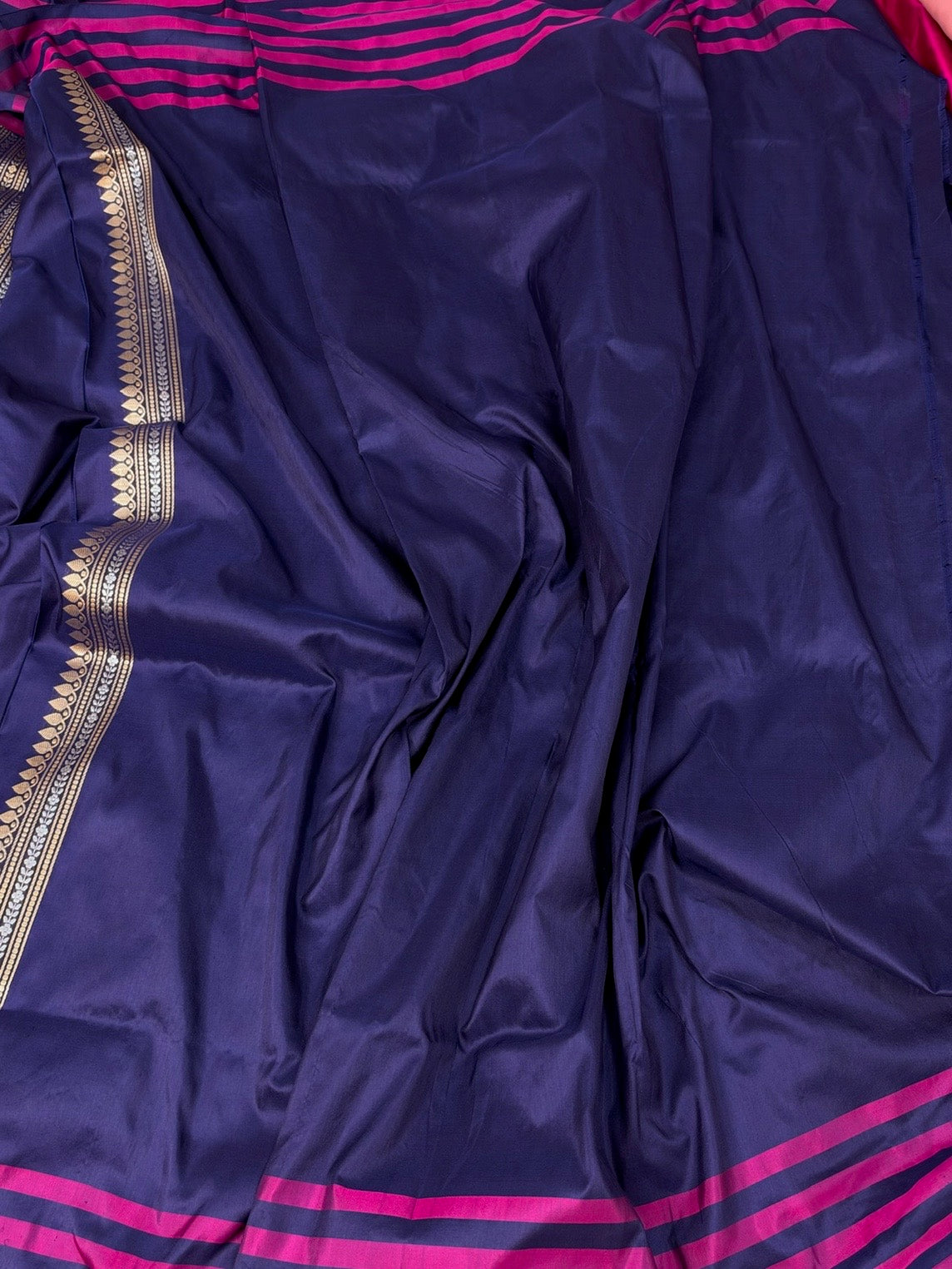 Navy Blue Handwoven Pure Banarasi Katan Silk Saree