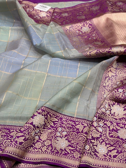Ocean Blue Handwoven Pure Organza Silk Saree