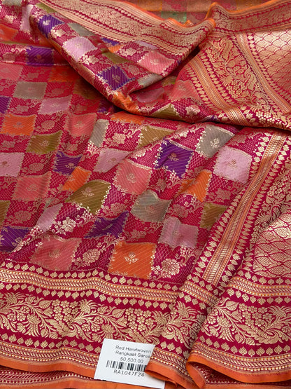 Red Rangkaat Handwoven Pure Banarasi Silk Saree