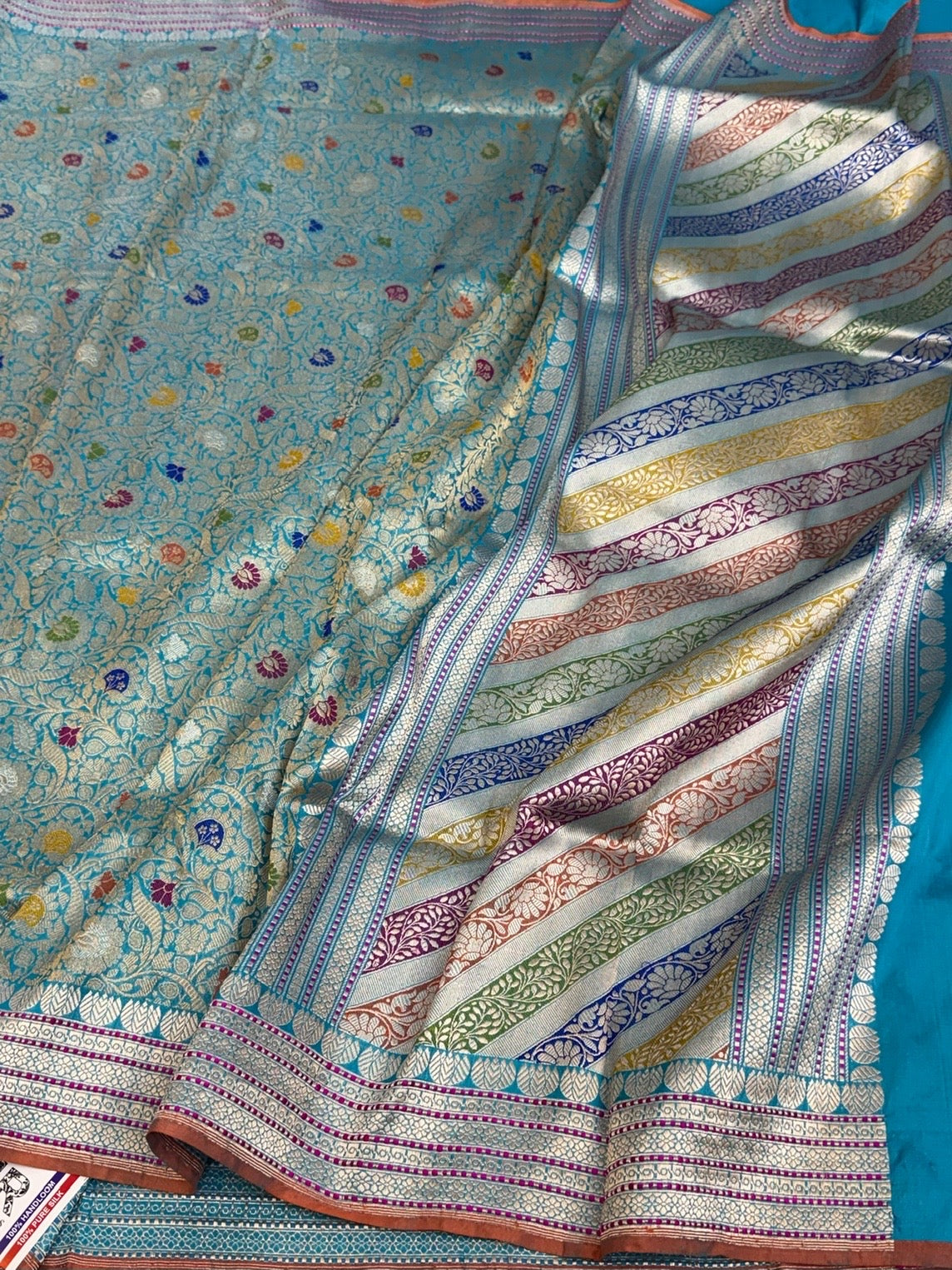 Sky Blue Handwoven Pure Banarasi Silk Brocade Saree