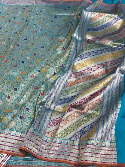 Sky Blue Handwoven Pure Banarasi Silk Brocade Saree