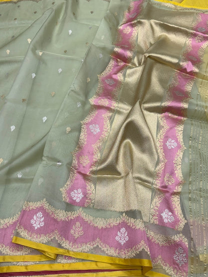 Pista Green Handwoven Banarasi Pure Organza Silk Saree