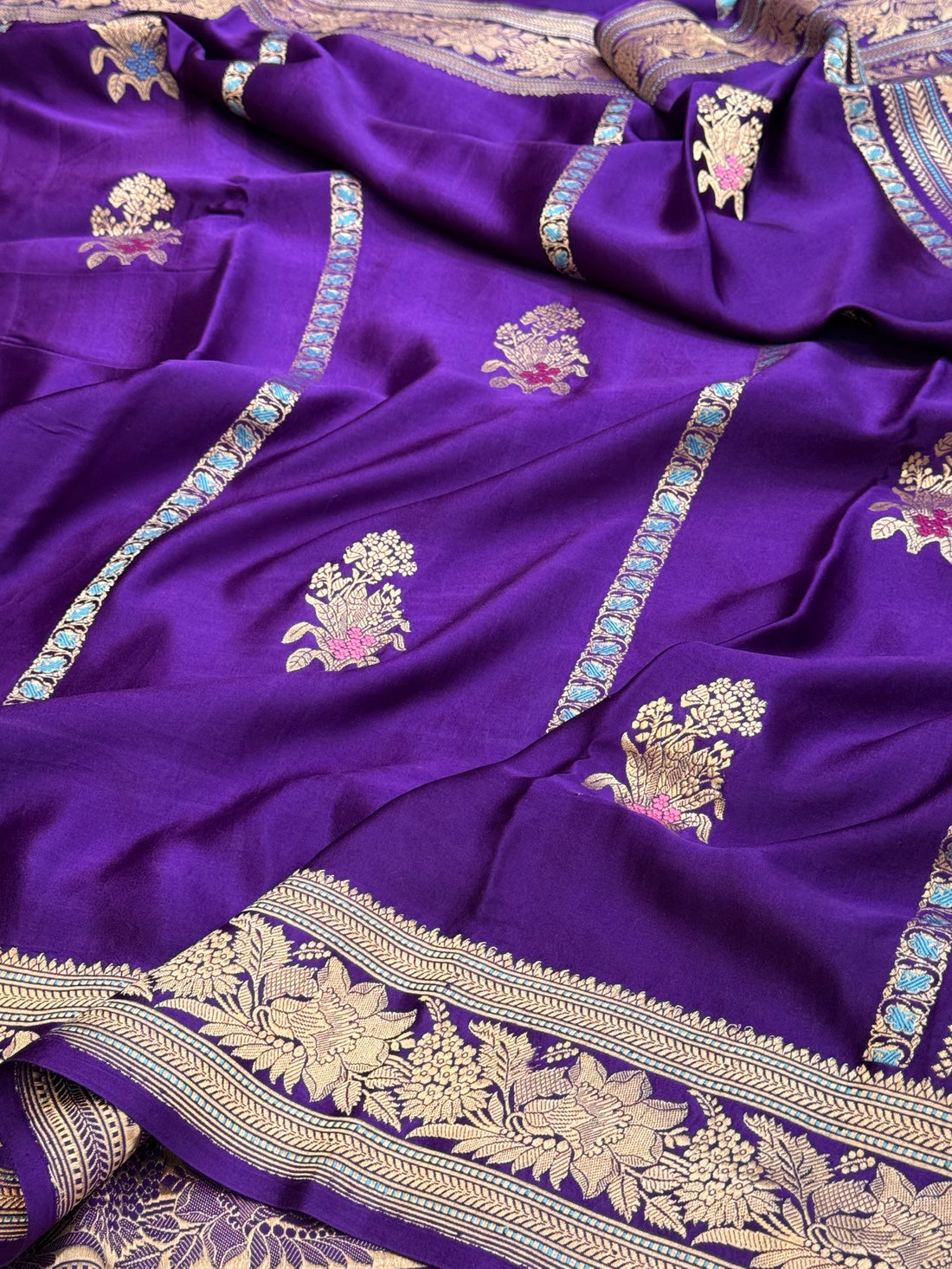 Purple Handwoven Pure Mashru Banarasi Satin Silk Saree