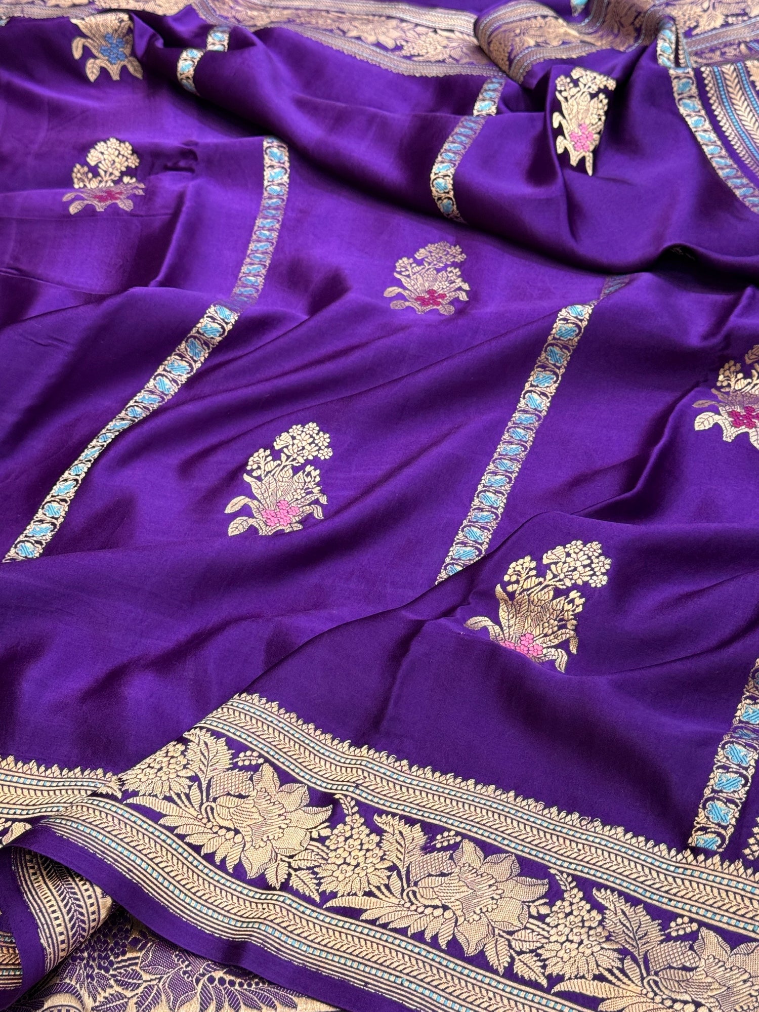Purple Handwoven Pure Mashru Banarasi Satin Silk Saree