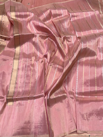 Powder Pink Handwoven Pure Banarasi Tissue Saree