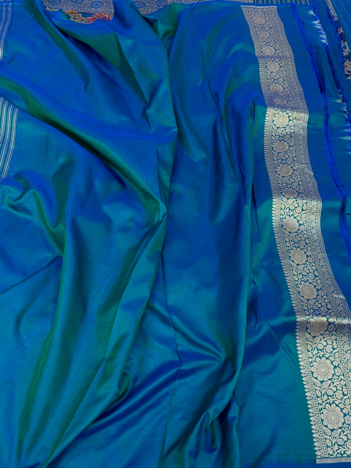 Peacock Blue Rangkaat Banarasi Pure Katan Silk Saree