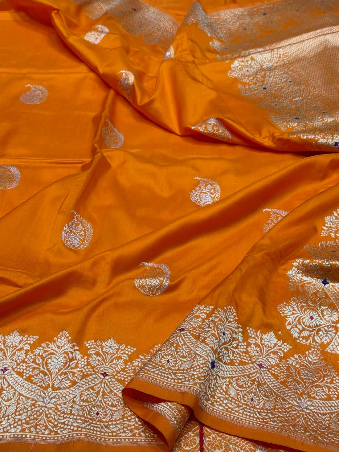 Orange Handwoven Pure Banarasi Silk Saree