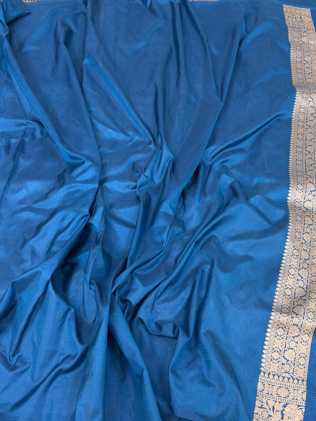 German Blue Banarasi Pure Katan Silk Saree