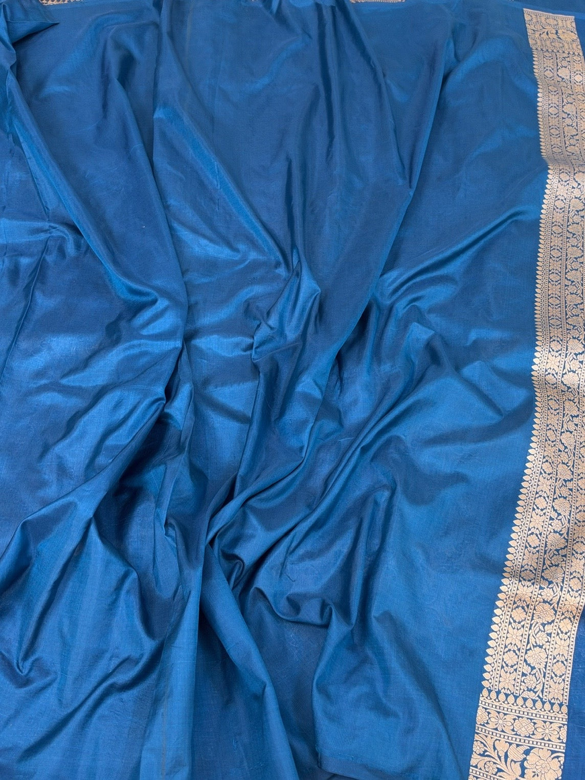 German Blue Banarasi Pure Katan Silk Saree