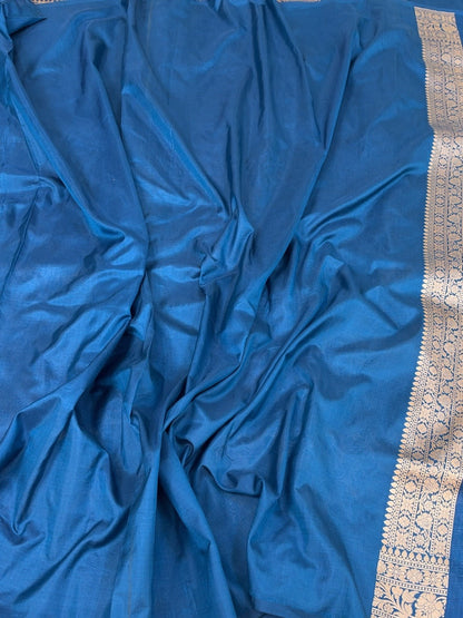 German Blue Banarasi Pure Katan Silk Saree