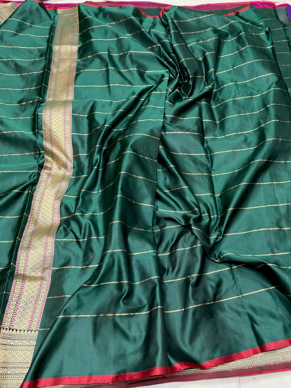 Bottle Green Handwoven Pure Banarasi Satin Silk Saree