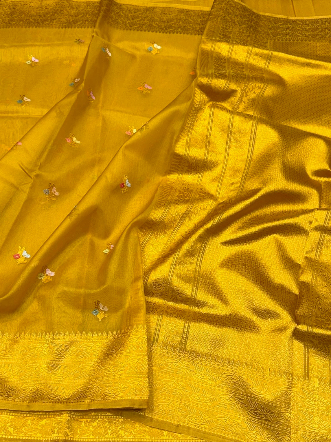 Mustard Yellow Handwoven Pure Organza Silk Saree