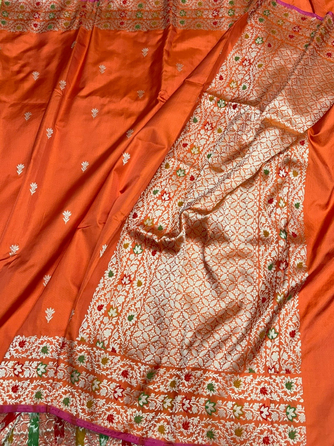Orange Handwoven Pure Banarasi Ektara Silk Saree