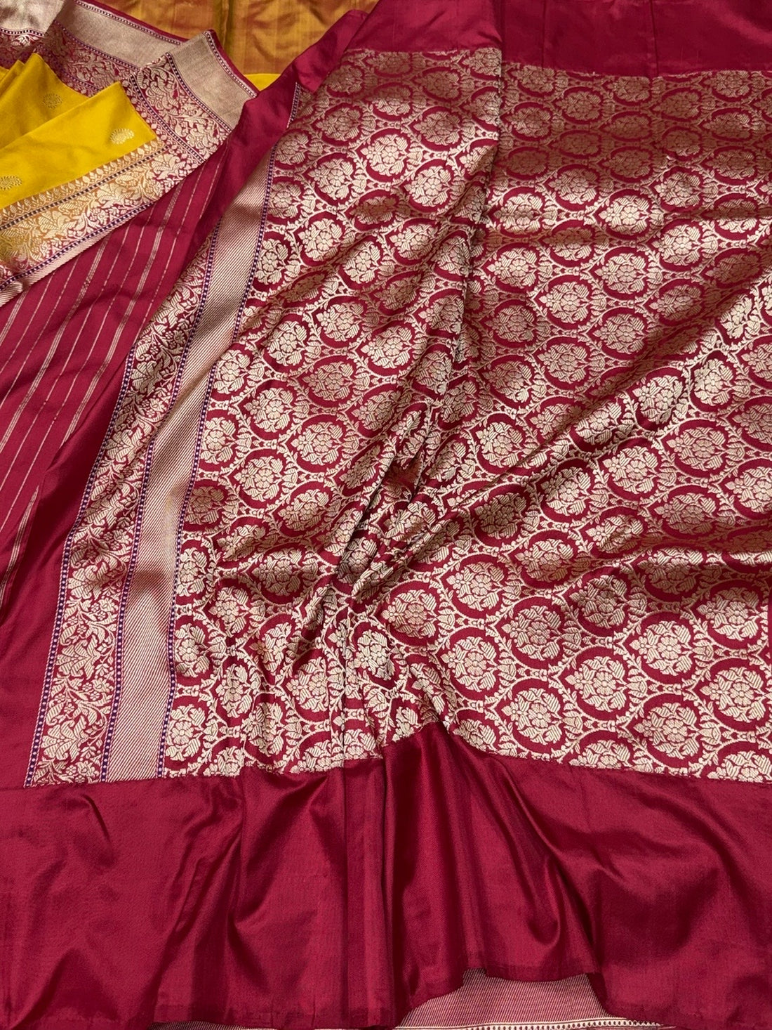 Mustard Yellow Handwoven Pure Banarasi Ektara Silk Saree – Kadwa Iktara Weave, Pure Mulberry Silk