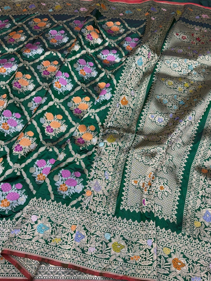Bottle Green Handwoven Pure Banarasi Silk Saree – Luxury Kadwa Handloom Wedding &amp; Festive Saree