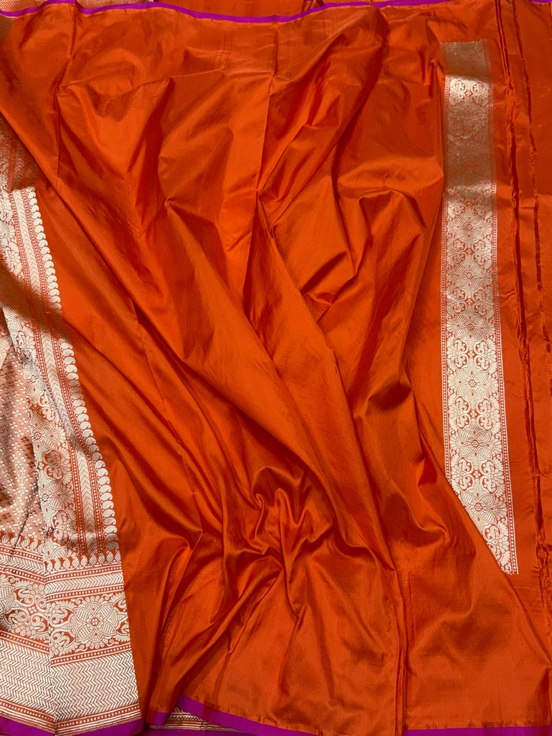 Orange Pure Banarasi Silk Brocade Saree in Katan Mulberry Silk – Classic Banaras Weave