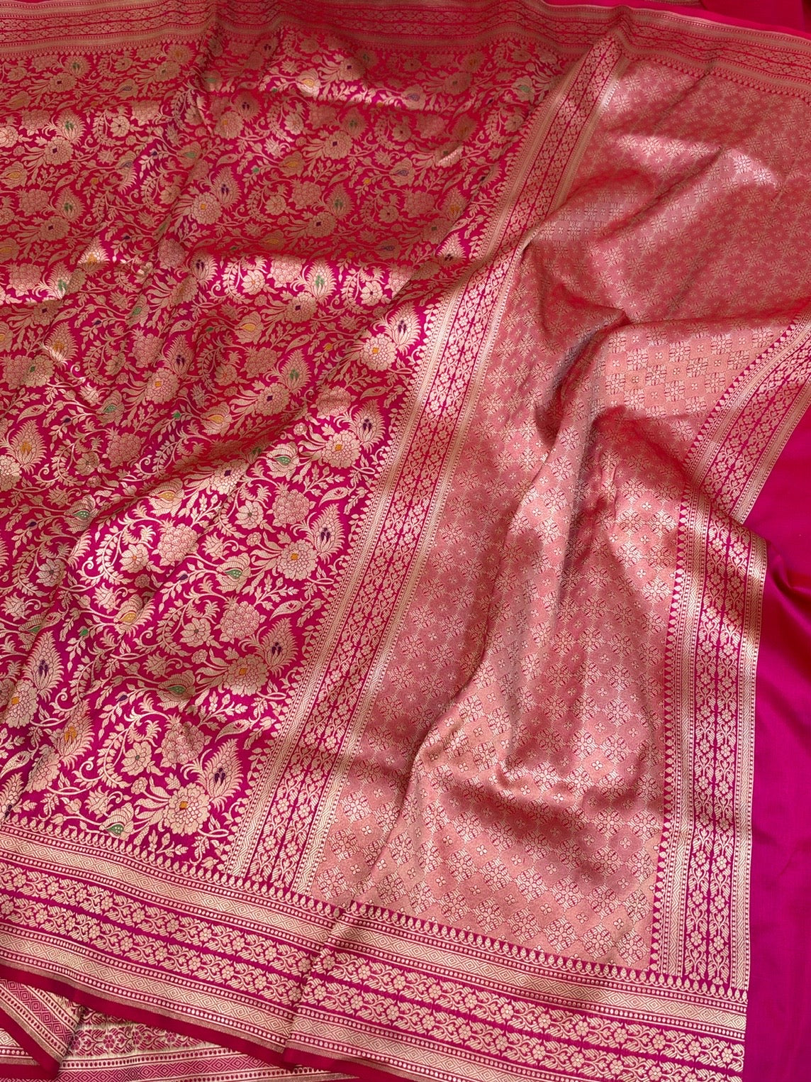 Rani Pink Banarasi Minakari Pure Katan Silk Brocade Saree