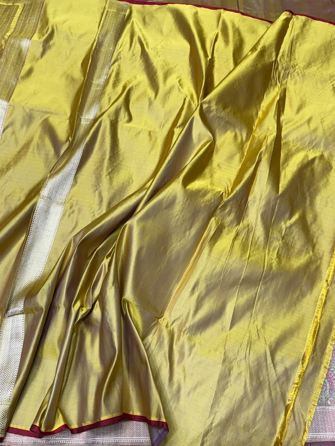Lemon Yellow Handwoven Pure Banarasi Satin Silk Saree