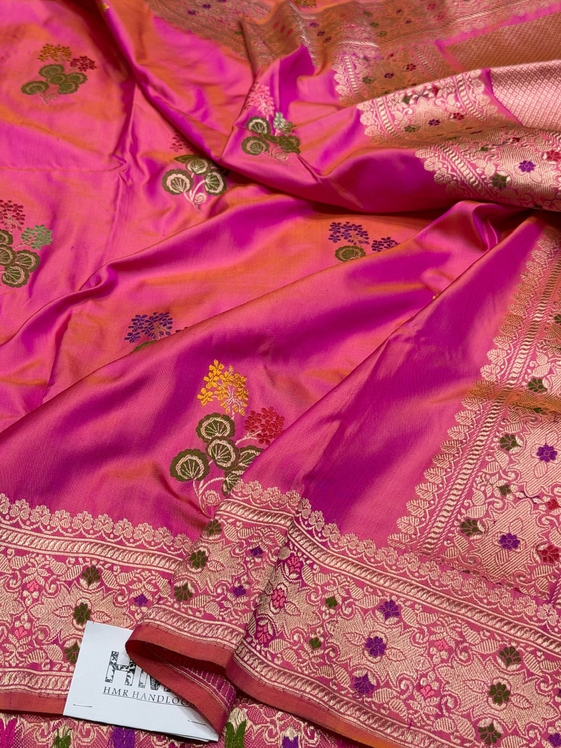 Orangish Pink Handwoven Pure Banarasi Ektara Silk Saree