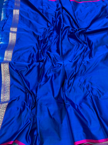 Royal Blue Handwoven Pure Banarasi Satin Tanchoi Silk Saree