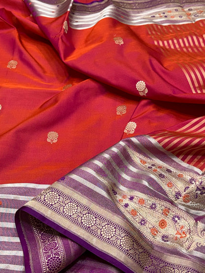 Red Handwoven Pure Banarasi Ektara Tissue Saree